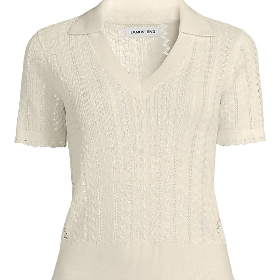 Ajour-Polopullover aus Baumwolle für Damen