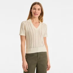 Ajour-Polopullover aus Baumwolle für Damen