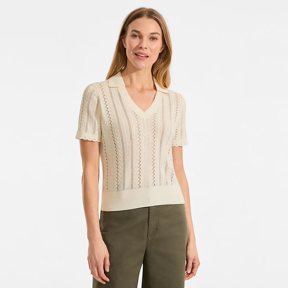 Ajour-Polopullover aus Baumwolle für Damen