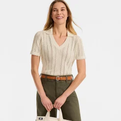 Ajour-Polopullover aus Baumwolle für Damen