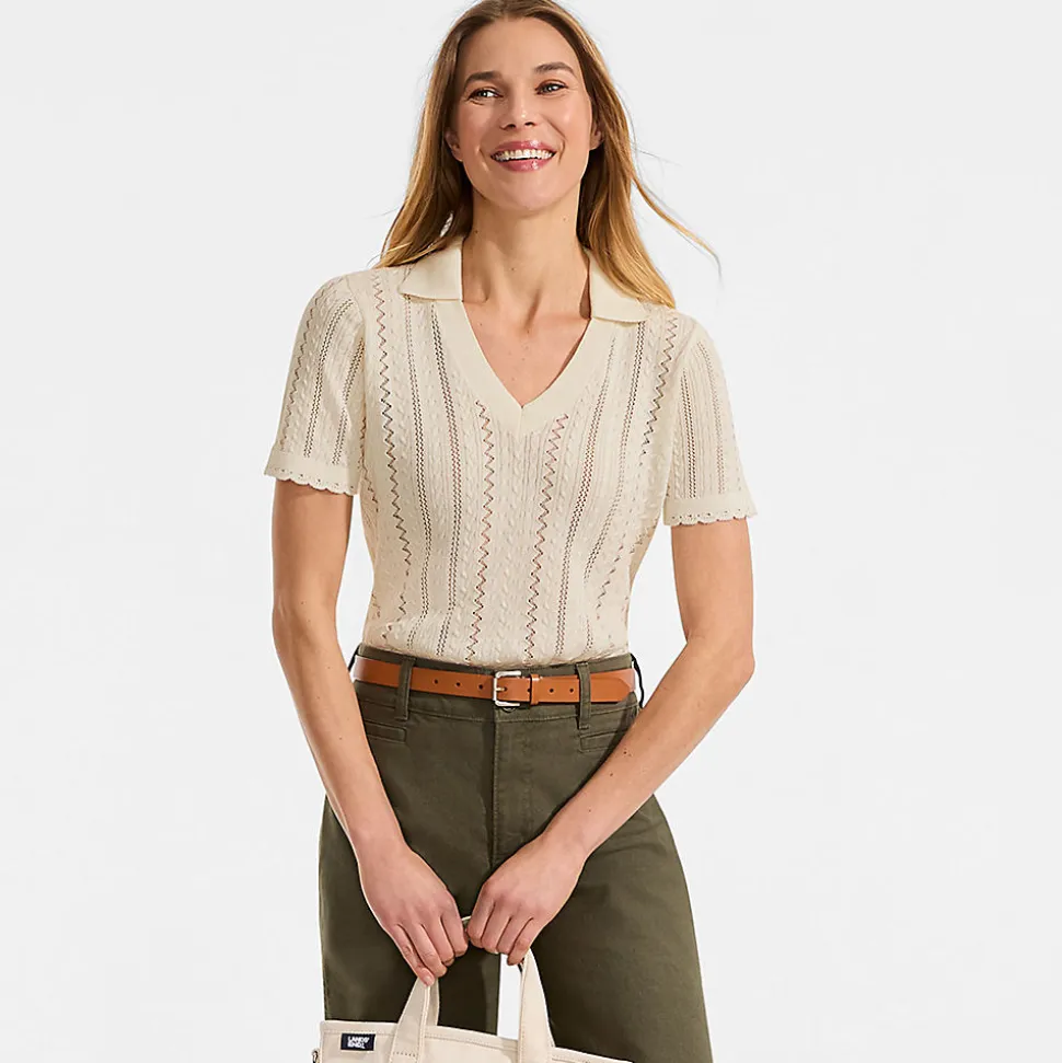 Ajour-Polopullover aus Baumwolle für Damen
