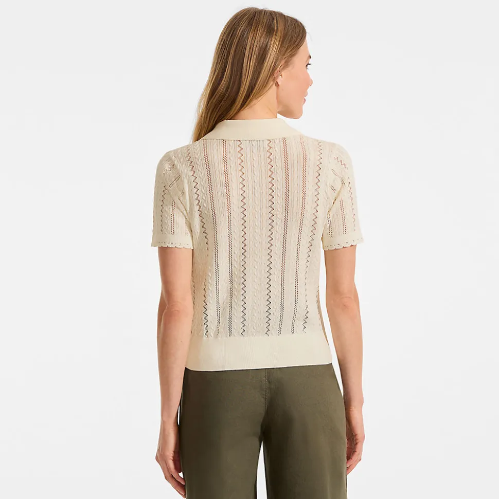 Ajour-Polopullover aus Baumwolle für Damen