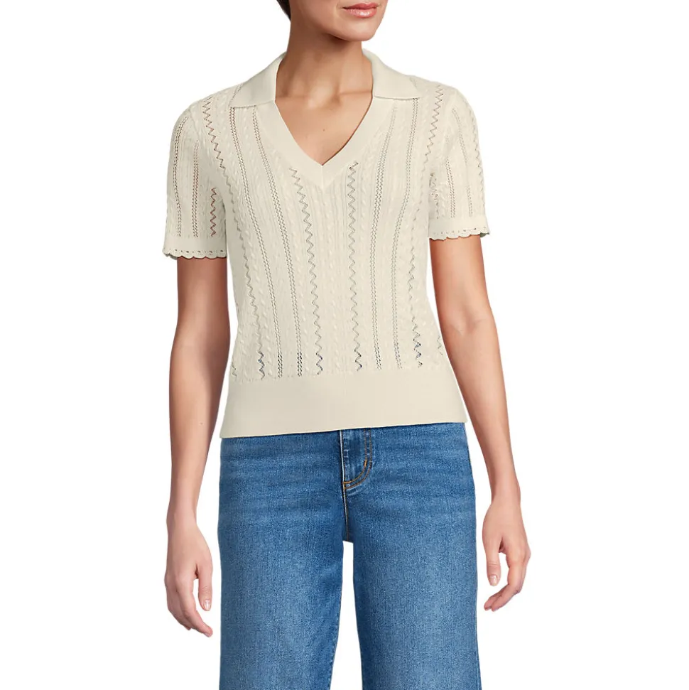 Ajour-Polopullover aus Baumwolle für Damen