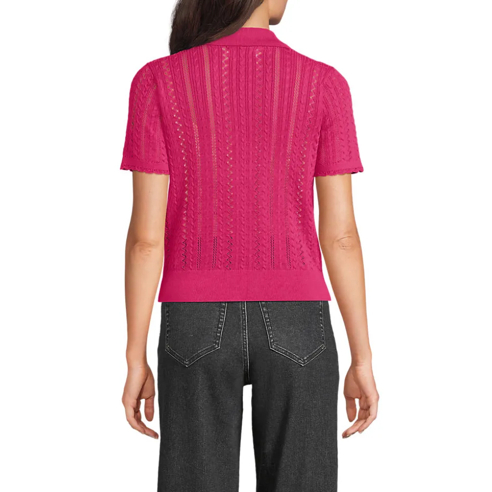 Ajour-Polopullover aus Baumwolle für Damen