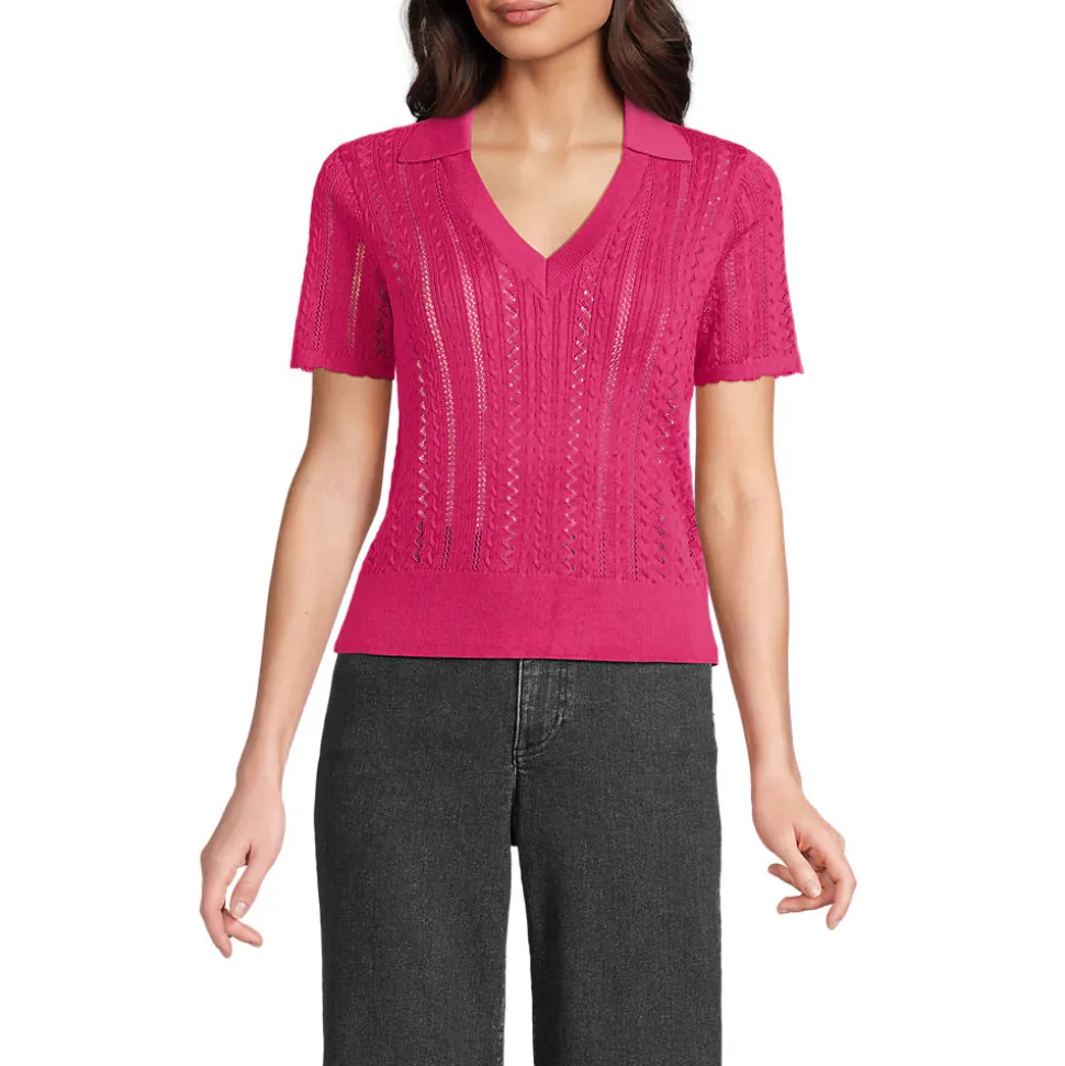 Ajour-Polopullover aus Baumwolle für Damen