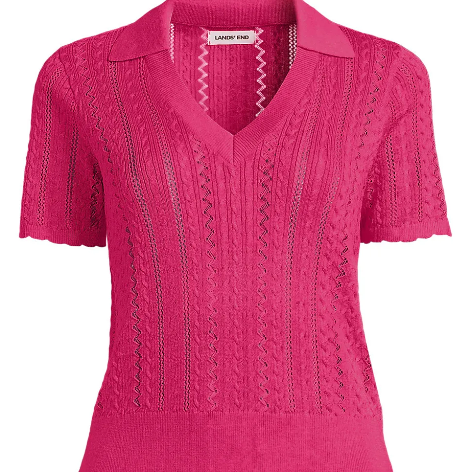 Ajour-Polopullover aus Baumwolle für Damen