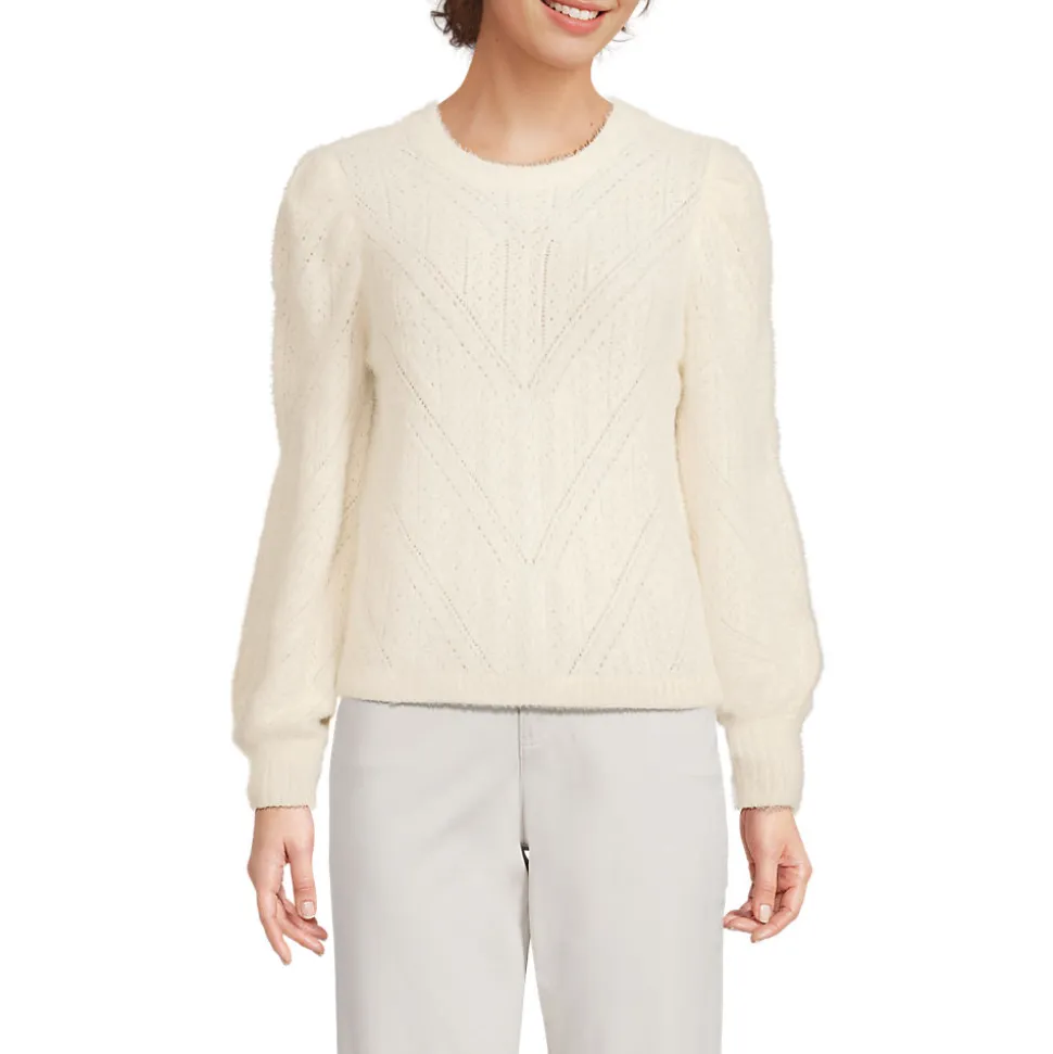 Ajourpullover aus Wimperngarn für Damen