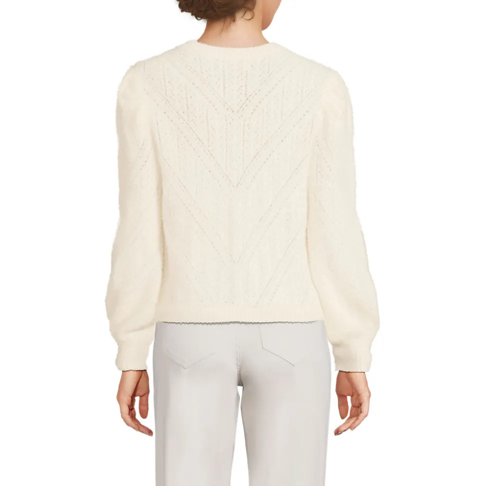Ajourpullover aus Wimperngarn für Damen