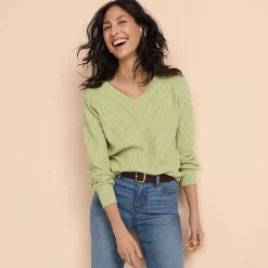 Ajourpullover mit V-Ausschnitt für Damen
