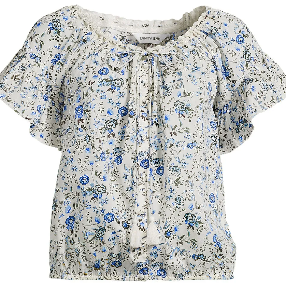Baumwollbluse mit Rüschenärmeln für Damen