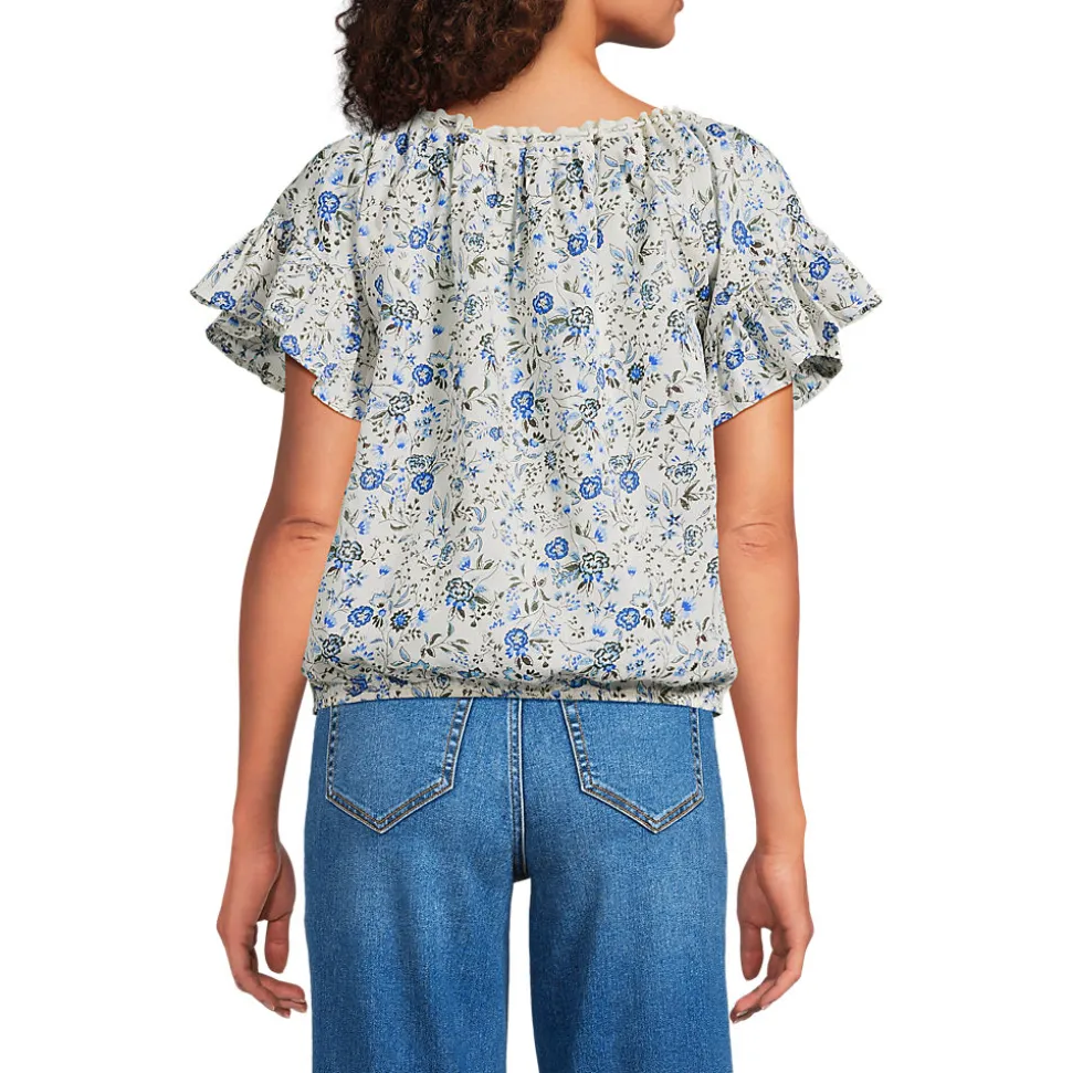 Baumwollbluse mit Rüschenärmeln für Damen