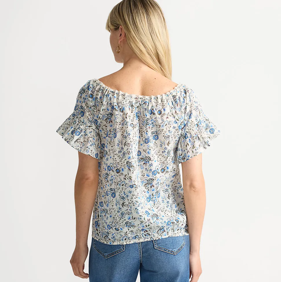 Baumwollbluse mit Rüschenärmeln für Damen