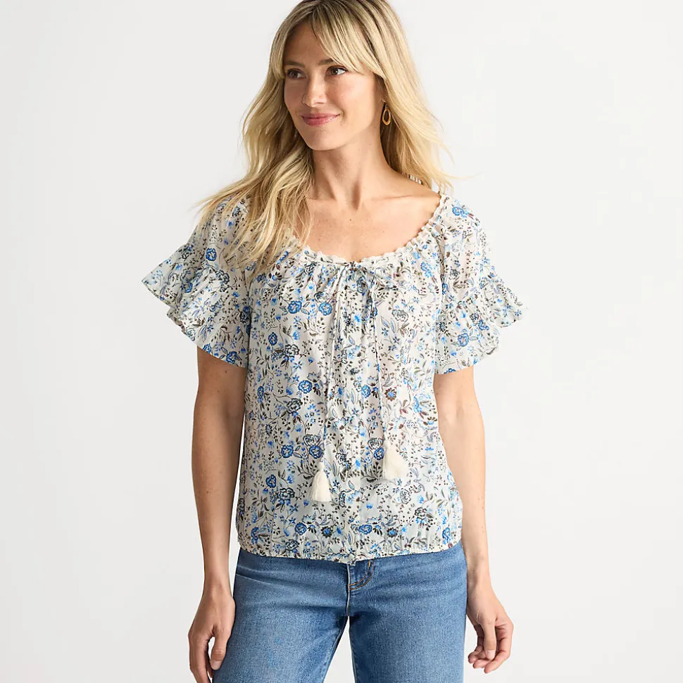 Baumwollbluse mit Rüschenärmeln für Damen