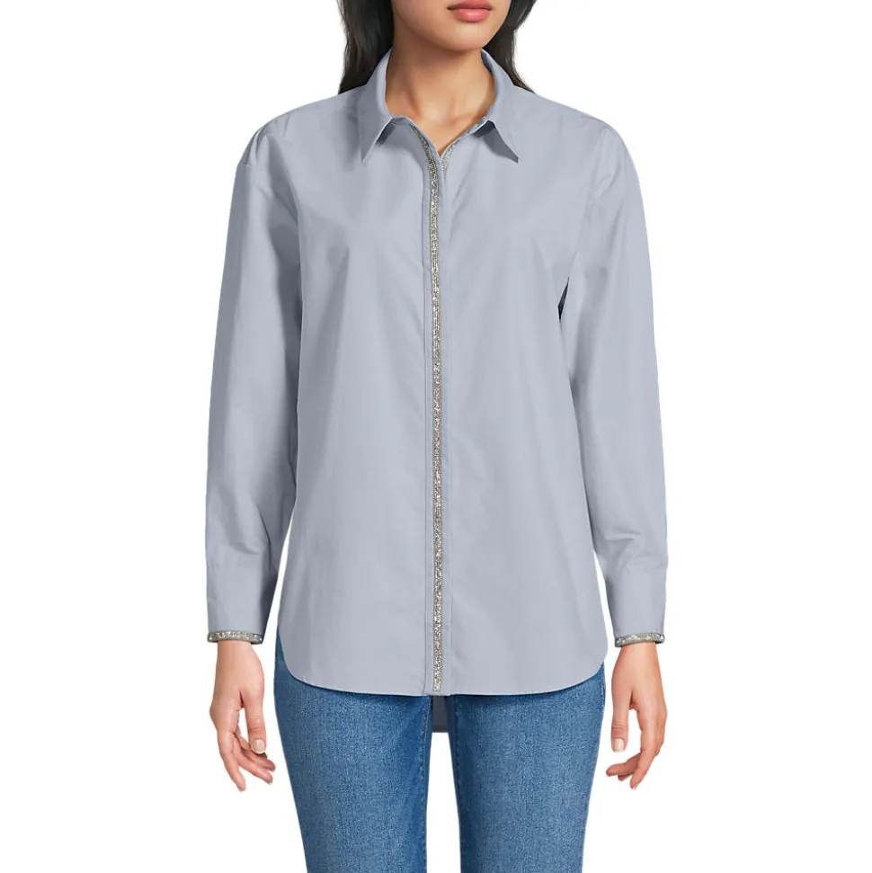 Baumwollbluse mit verzierter Knopfleiste für Damen