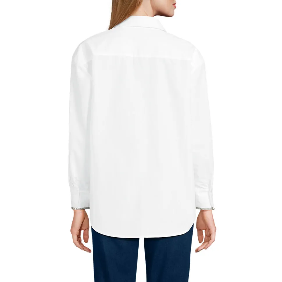Baumwollbluse mit verzierter Knopfleiste für Damen