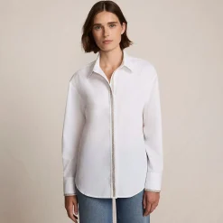 Baumwollbluse mit verzierter Knopfleiste für Damen