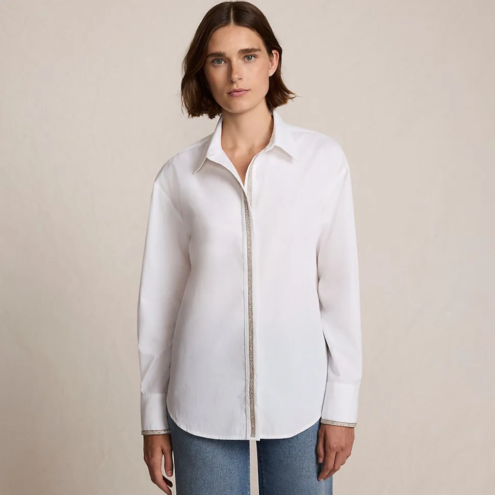 Baumwollbluse mit verzierter Knopfleiste für Damen