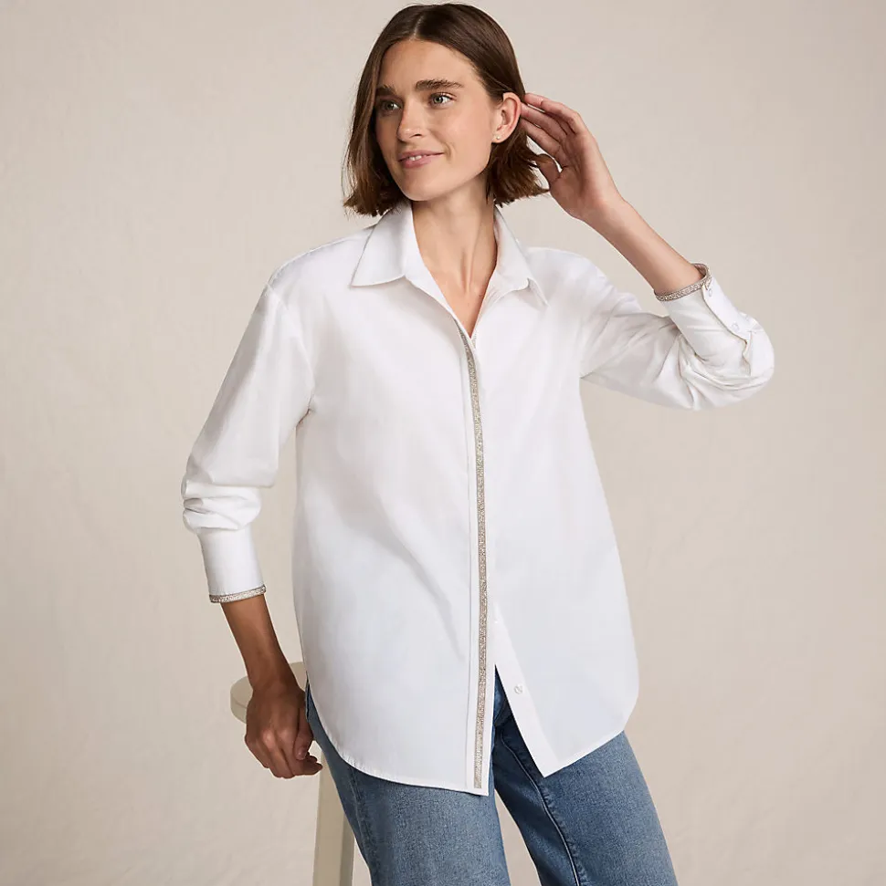 Baumwollbluse mit verzierter Knopfleiste für Damen