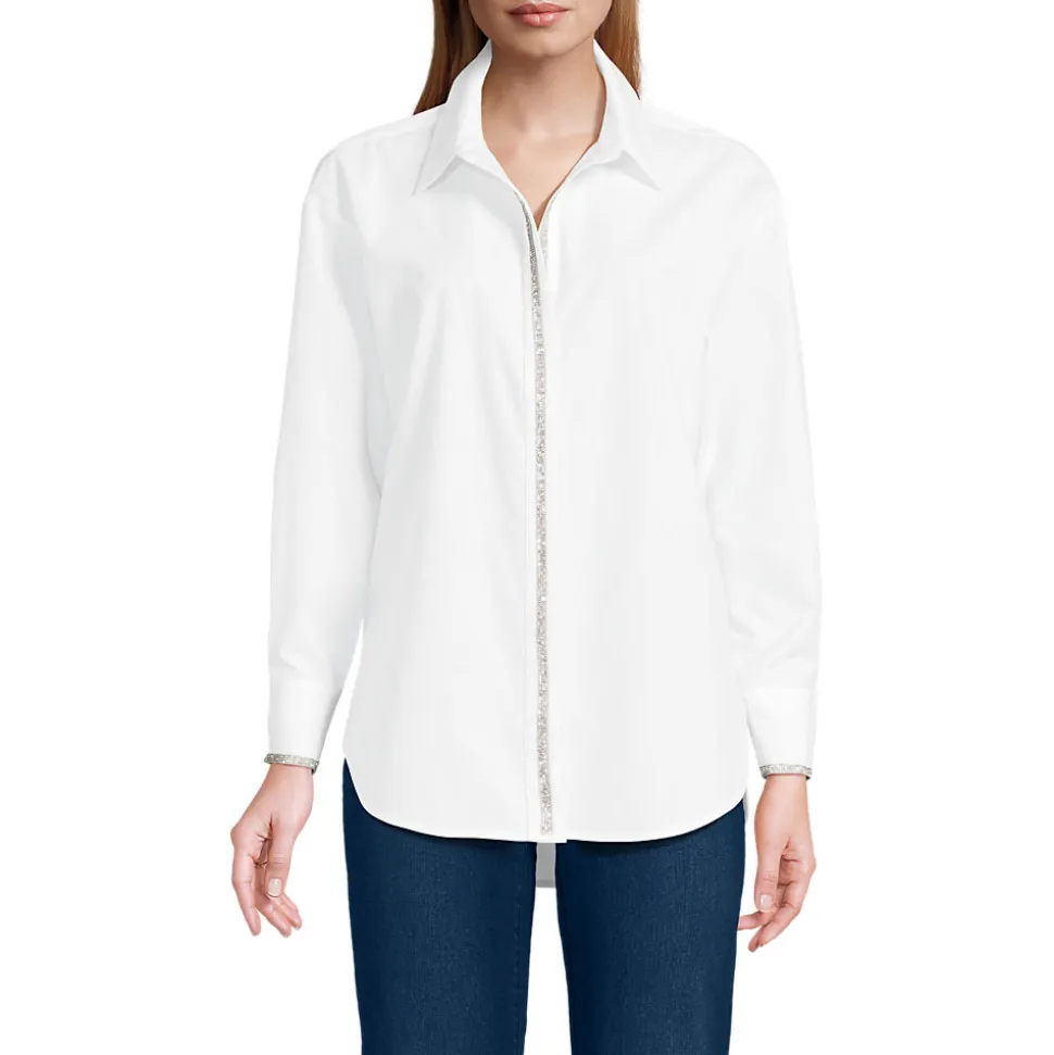 Baumwollbluse mit verzierter Knopfleiste für Damen