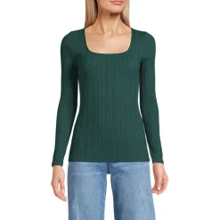 Baumwoll/Modal-Rippshirt mit eckigem Ausschnitt für Damen