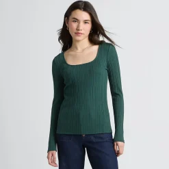 Baumwoll/Modal-Rippshirt mit eckigem Ausschnitt für Damen