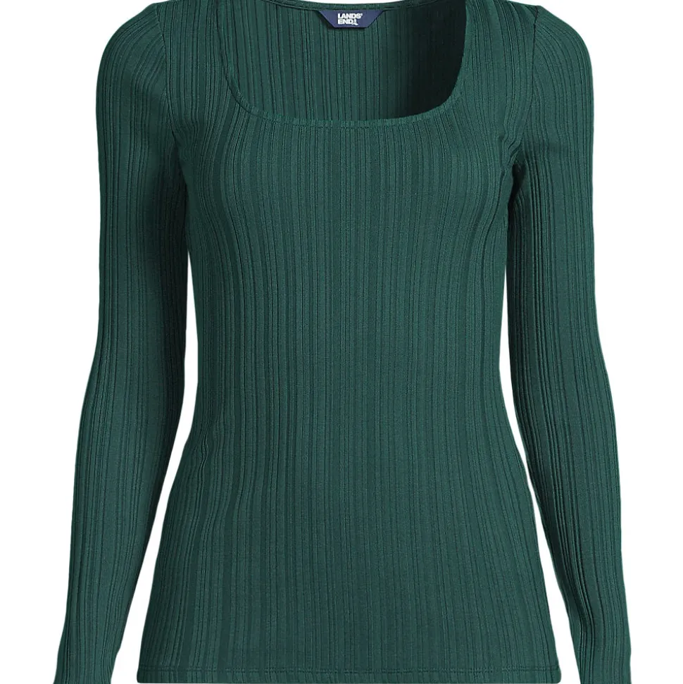 Baumwoll/Modal-Rippshirt mit eckigem Ausschnitt für Damen
