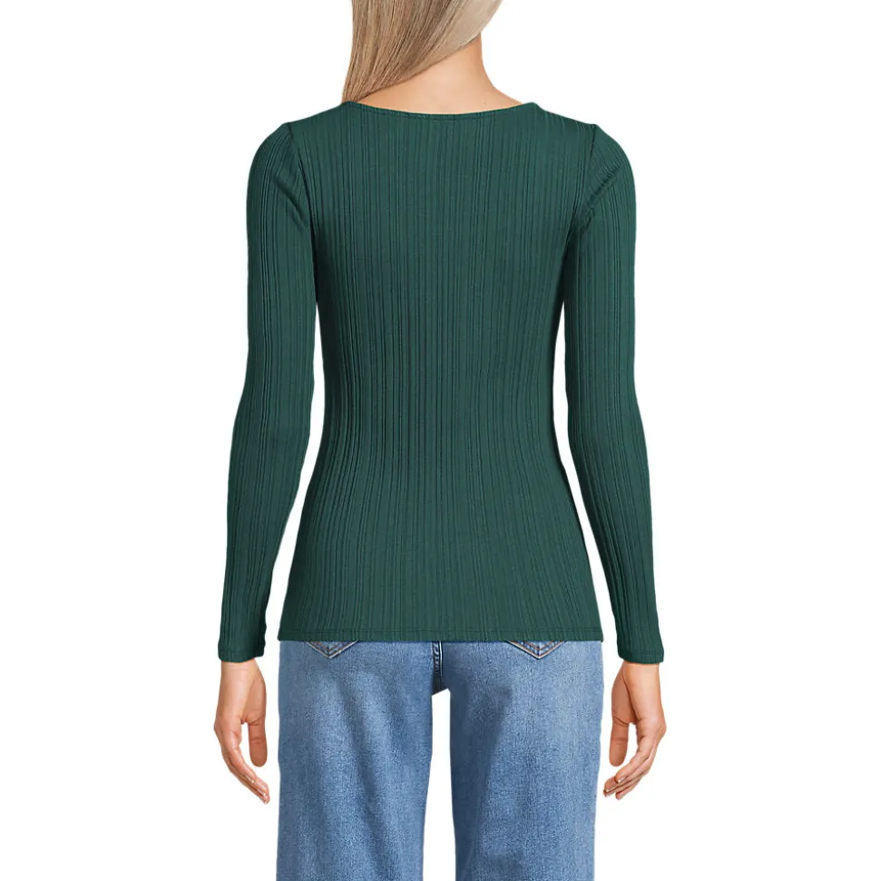 Baumwoll/Modal-Rippshirt mit eckigem Ausschnitt für Damen