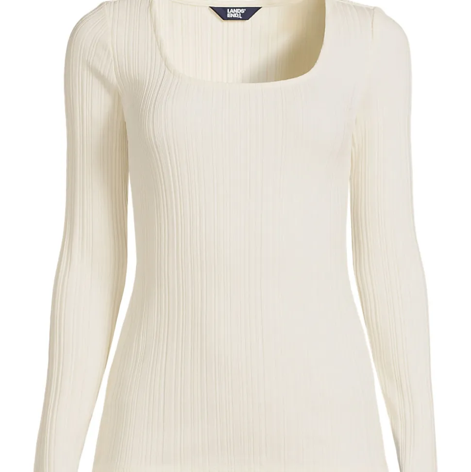 Baumwoll/Modal-Rippshirt mit eckigem Ausschnitt für Damen
