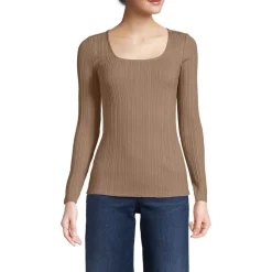 Baumwoll/Modal-Rippshirt mit eckigem Ausschnitt für Damen