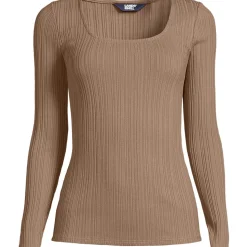 Baumwoll/Modal-Rippshirt mit eckigem Ausschnitt für Damen