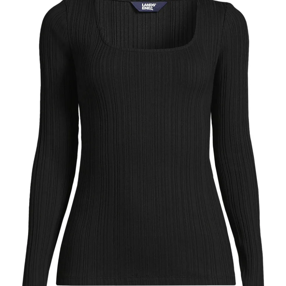 Baumwoll/Modal-Rippshirt mit eckigem Ausschnitt für Damen