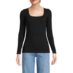Baumwoll/Modal-Rippshirt mit eckigem Ausschnitt für Damen