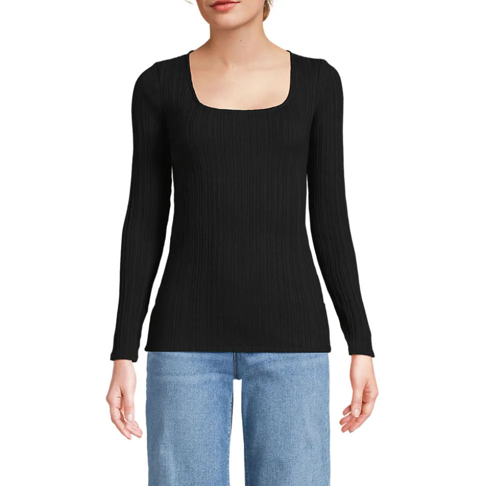 Baumwoll/Modal-Rippshirt mit eckigem Ausschnitt für Damen