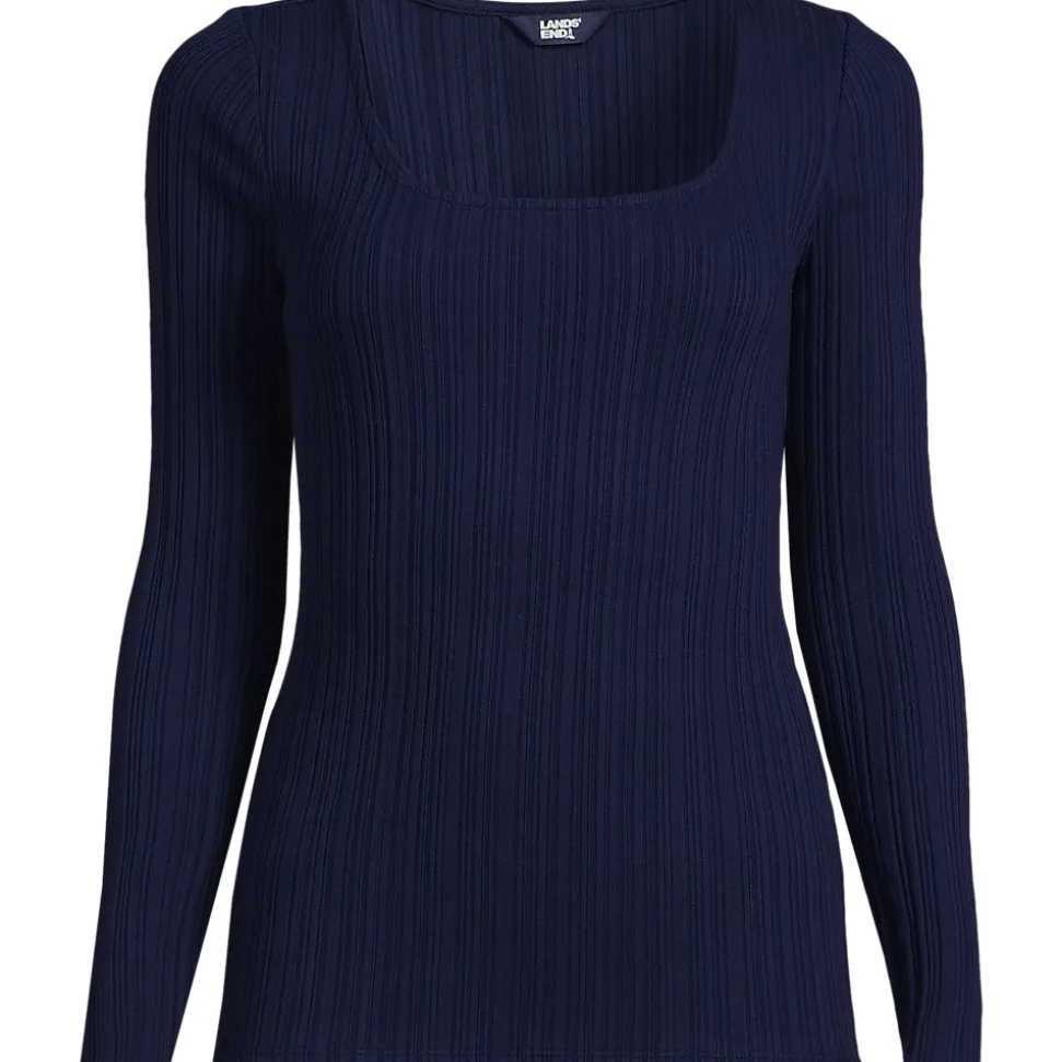 Baumwoll/Modal-Rippshirt mit eckigem Ausschnitt für Damen