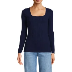 Baumwoll/Modal-Rippshirt mit eckigem Ausschnitt für Damen