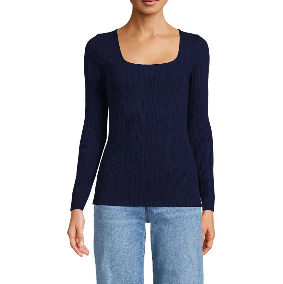 Baumwoll/Modal-Rippshirt mit eckigem Ausschnitt für Damen