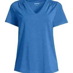 Baumwoll-Modal-Shirt mit V-Ausschnitt und Spitzenbesatz