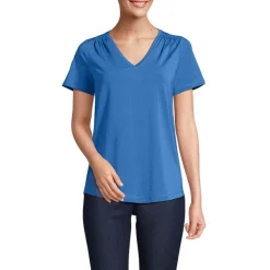 Baumwoll-Modal-Shirt mit V-Ausschnitt und Spitzenbesatz