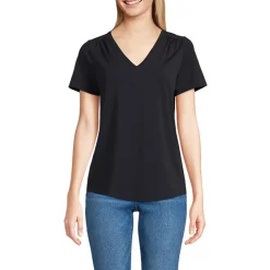 Baumwoll-Modal-Shirt mit V-Ausschnitt und Spitzenbesatz