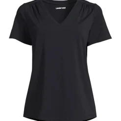 Baumwoll-Modal-Shirt mit V-Ausschnitt und Spitzenbesatz
