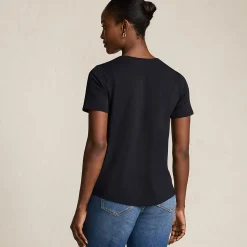 Baumwoll-Modal-Shirt mit V-Ausschnitt und Spitzenbesatz
