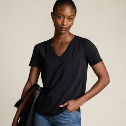 Baumwoll-Modal-Shirt mit V-Ausschnitt und Spitzenbesatz