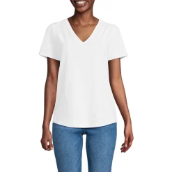 Baumwoll-Modal-Shirt mit V-Ausschnitt und Spitzenbesatz