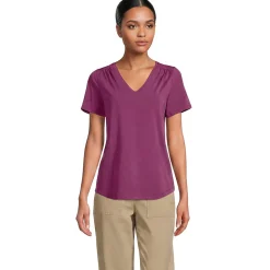 Baumwoll-Modal-Shirt mit V-Ausschnitt und Spitzenbesatz
