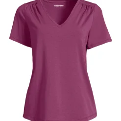 Baumwoll-Modal-Shirt mit V-Ausschnitt und Spitzenbesatz