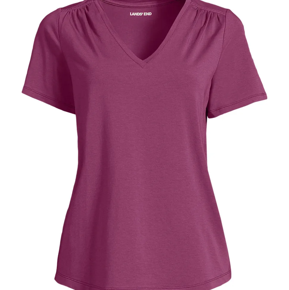 Baumwoll-Modal-Shirt mit V-Ausschnitt und Spitzenbesatz
