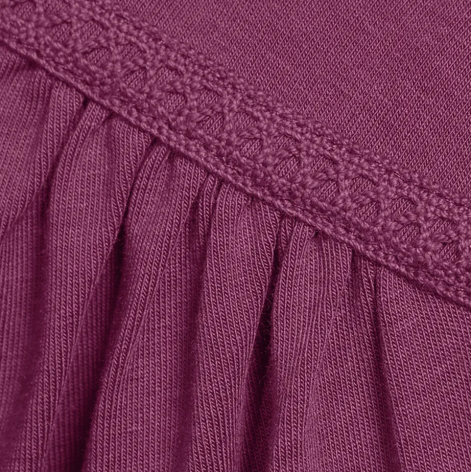 Baumwoll-Modal-Shirt mit V-Ausschnitt und Spitzenbesatz