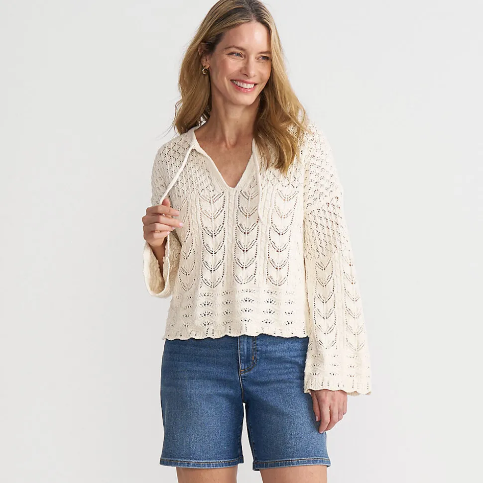 Baumwollpullover mit Ajourmuster für Damen