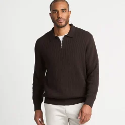 Baumwoll-Pullover mit Polokragen und Zipper für Herren