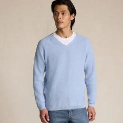 Baumwoll-Pullover mit Struktur und V-Ausschnitt für Herren